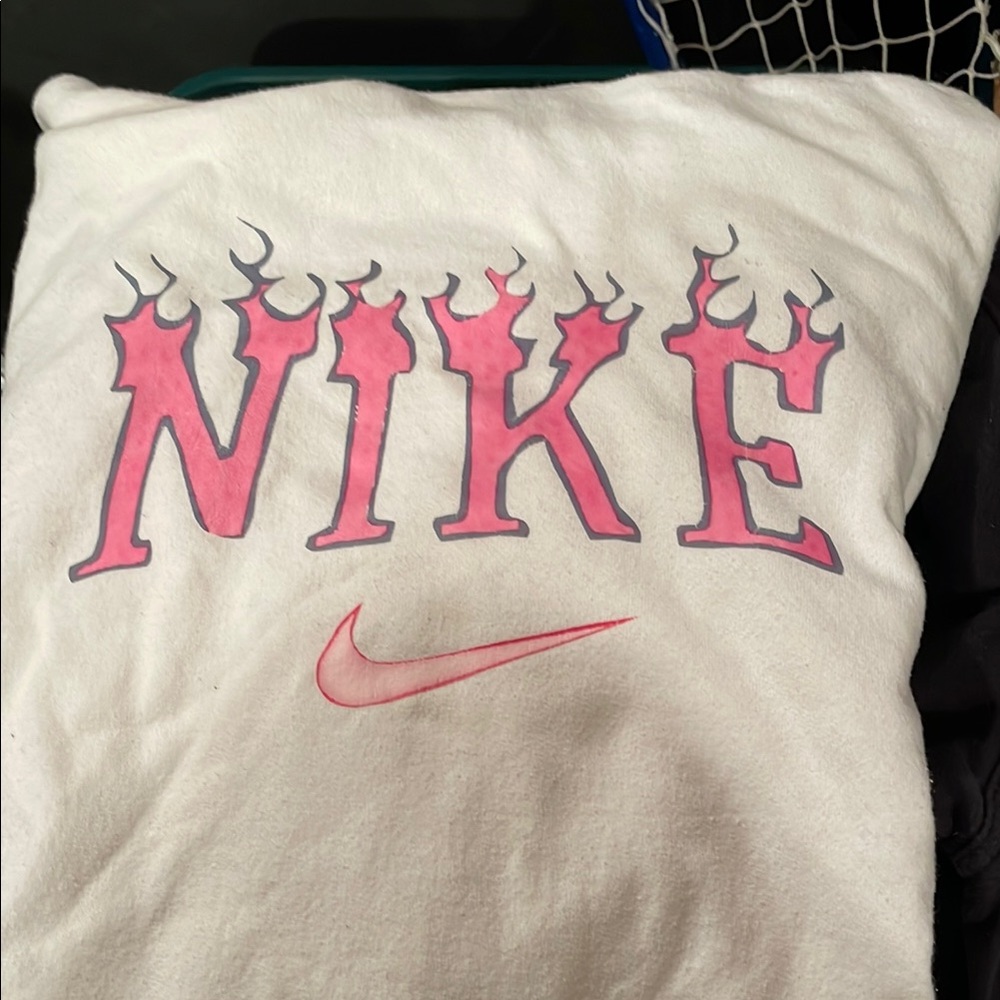 Nike White Tee with Pink Flame Design